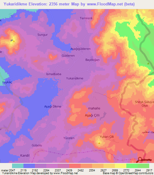 Yukaridikme,Turkey Elevation Map