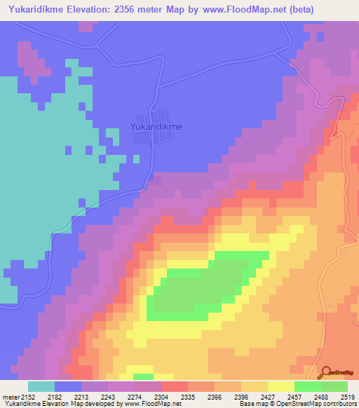 Yukaridikme,Turkey Elevation Map