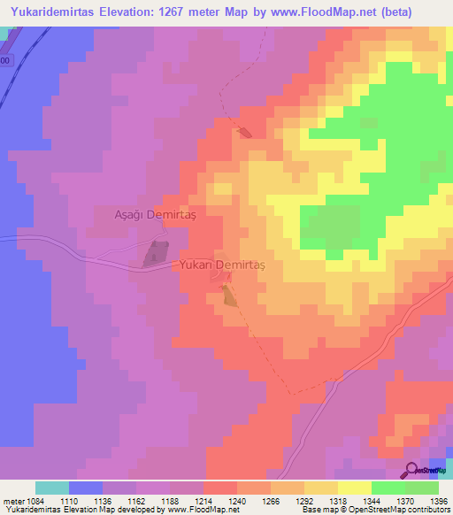 Yukaridemirtas,Turkey Elevation Map