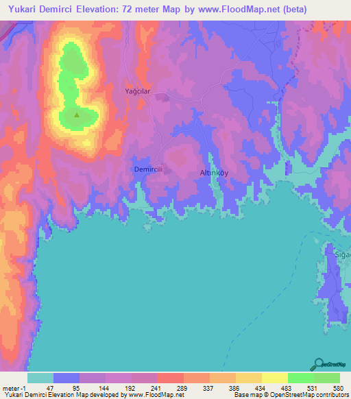 Yukari Demirci,Turkey Elevation Map