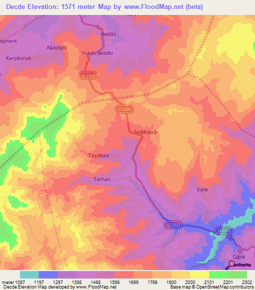 Decde,Turkey Elevation Map