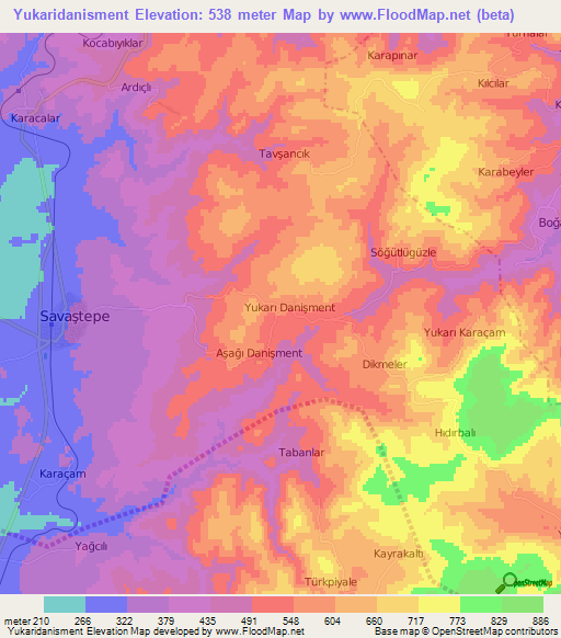 Yukaridanisment,Turkey Elevation Map