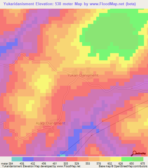 Yukaridanisment,Turkey Elevation Map