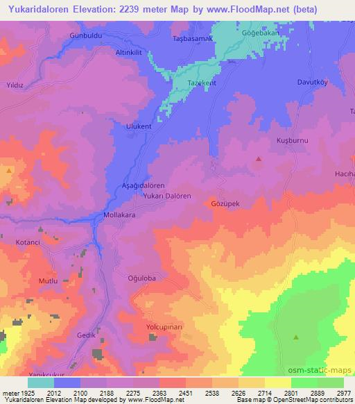 Yukaridaloren,Turkey Elevation Map