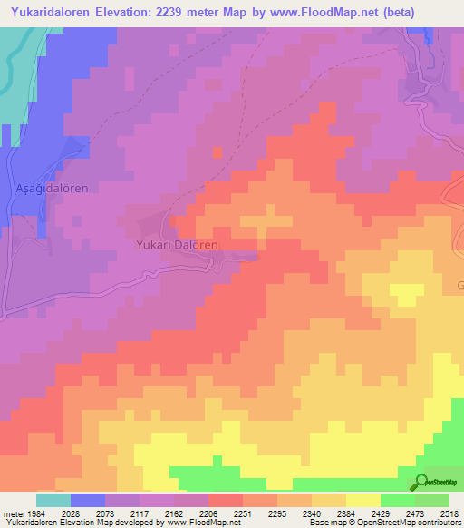 Yukaridaloren,Turkey Elevation Map