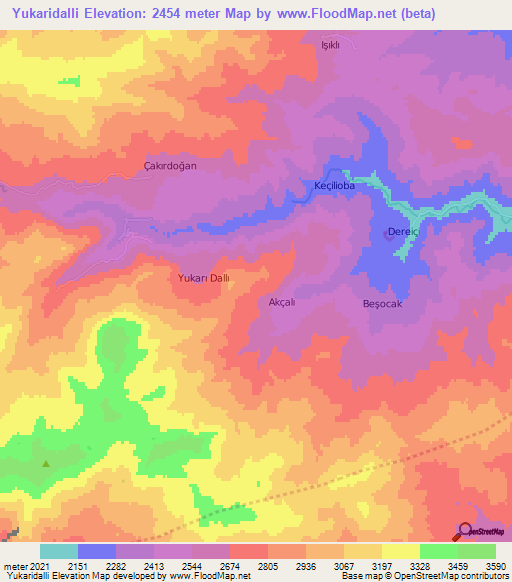 Yukaridalli,Turkey Elevation Map