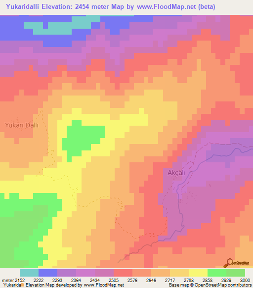 Yukaridalli,Turkey Elevation Map