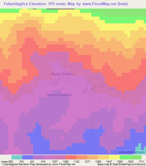 Yukaridaglica,Turkey Elevation Map