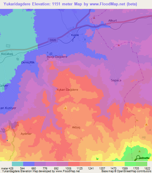 Yukaridagdere,Turkey Elevation Map