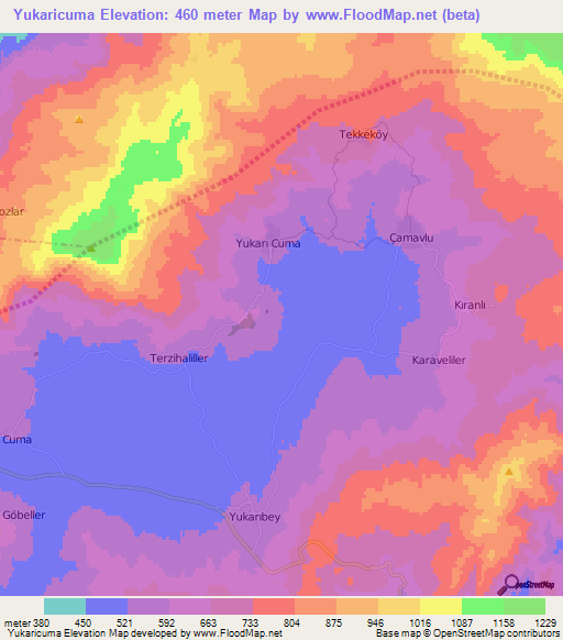 Yukaricuma,Turkey Elevation Map