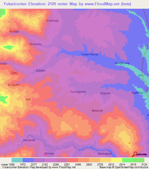 Yukaricorten,Turkey Elevation Map