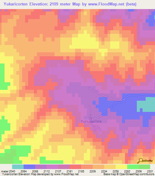 Yukaricorten,Turkey Elevation Map