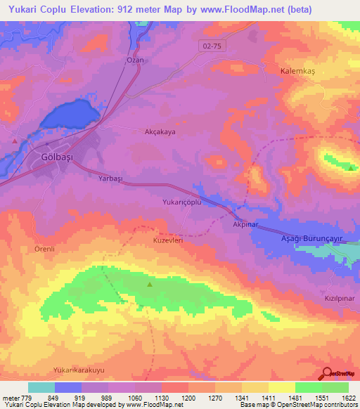 Yukari Coplu,Turkey Elevation Map