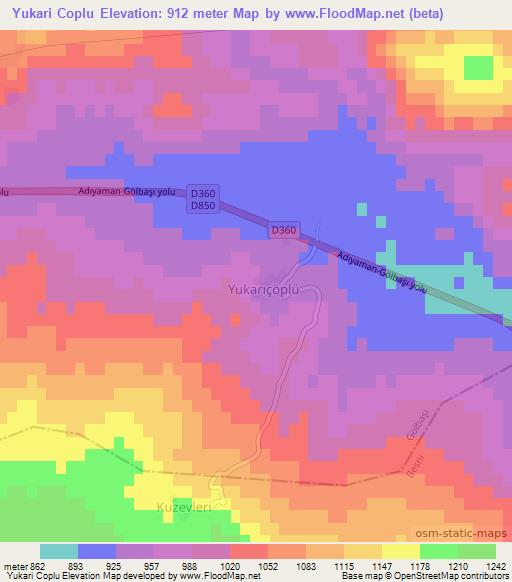 Yukari Coplu,Turkey Elevation Map