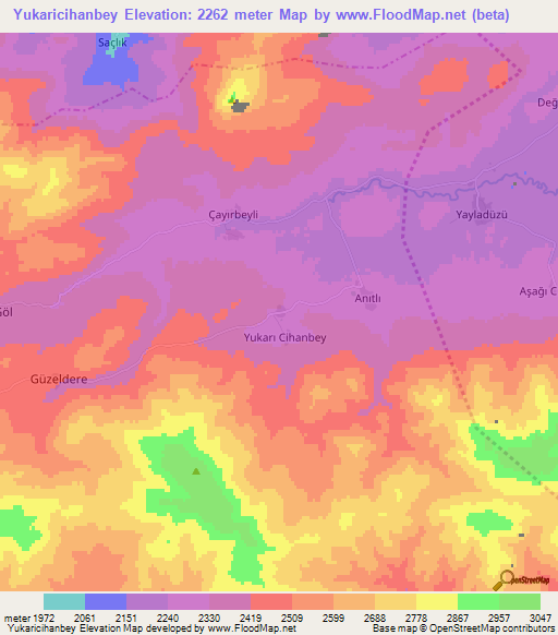 Yukaricihanbey,Turkey Elevation Map