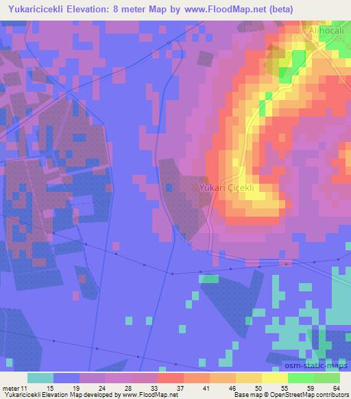 Yukaricicekli,Turkey Elevation Map