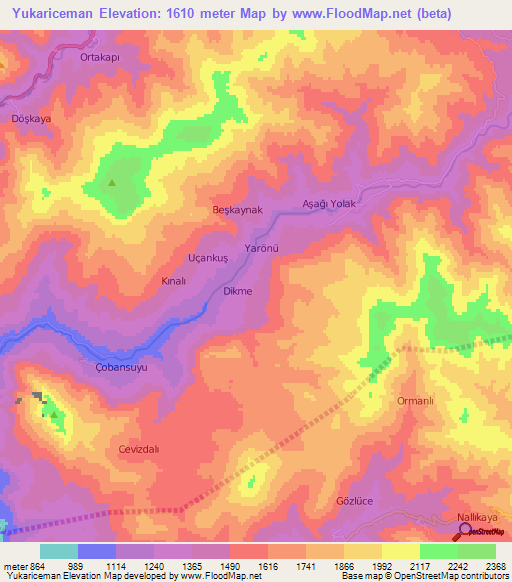 Yukariceman,Turkey Elevation Map