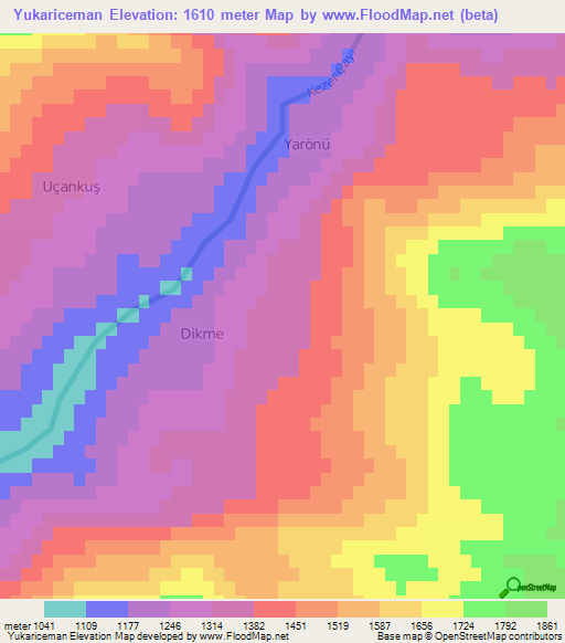 Yukariceman,Turkey Elevation Map