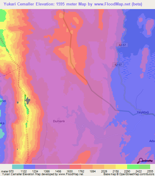 Yukari Cemaller,Turkey Elevation Map