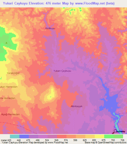 Yukari Caykuyu,Turkey Elevation Map