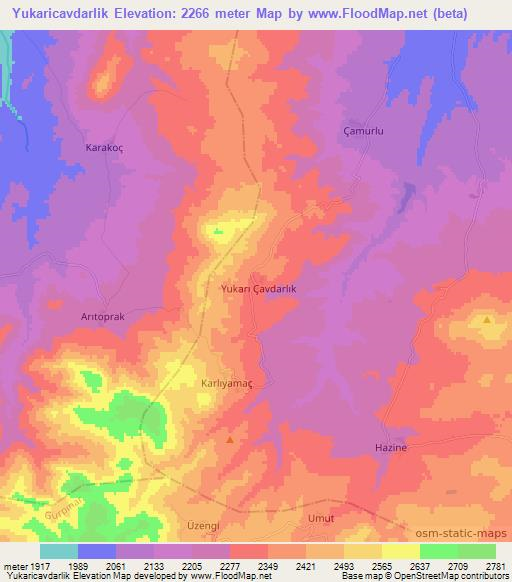 Yukaricavdarlik,Turkey Elevation Map