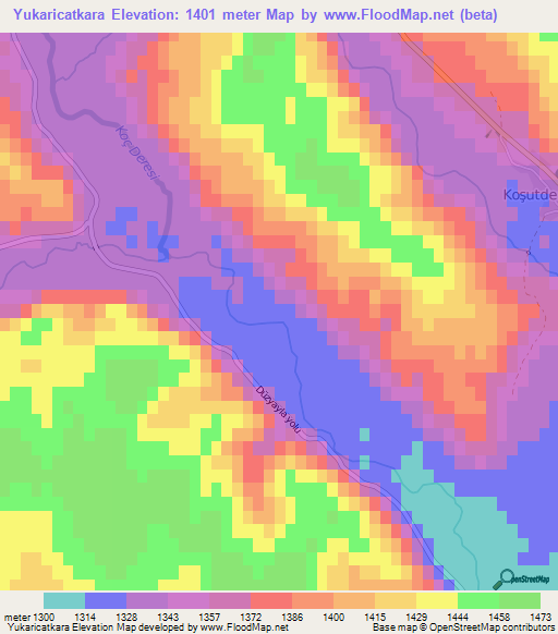 Yukaricatkara,Turkey Elevation Map