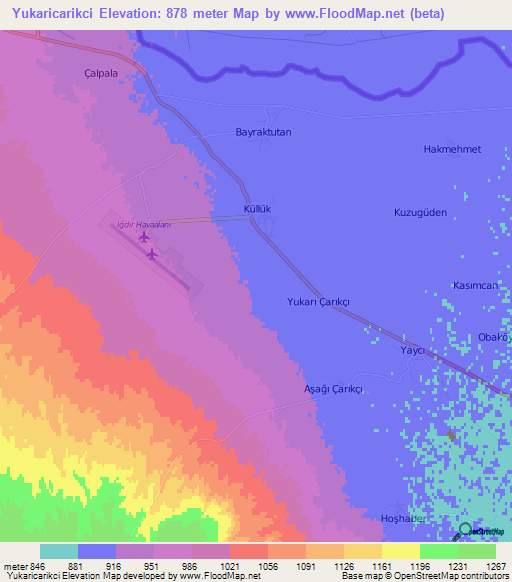 Yukaricarikci,Turkey Elevation Map