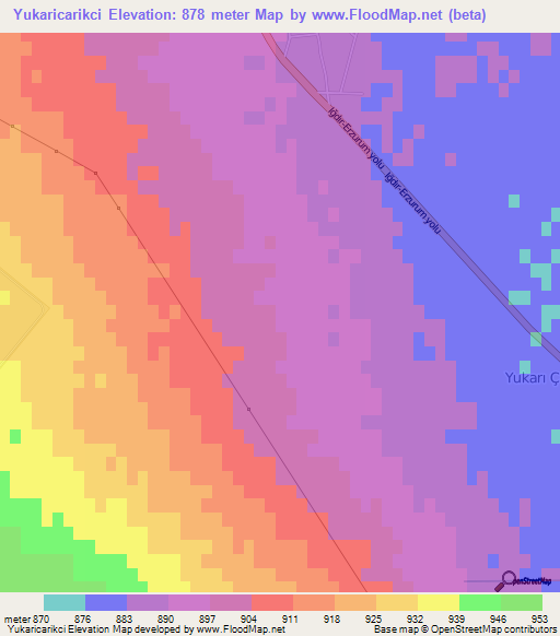 Yukaricarikci,Turkey Elevation Map