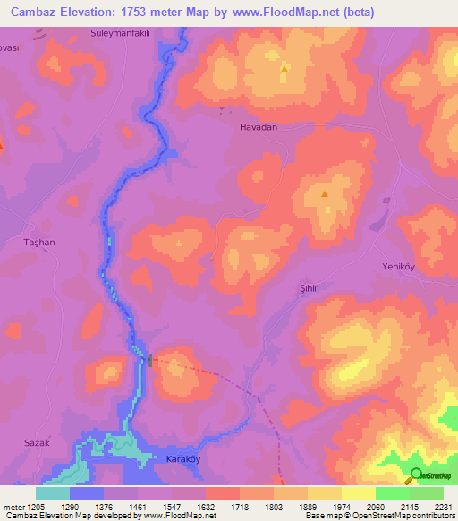 Cambaz,Turkey Elevation Map