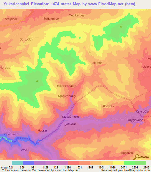 Yukaricanakci,Turkey Elevation Map