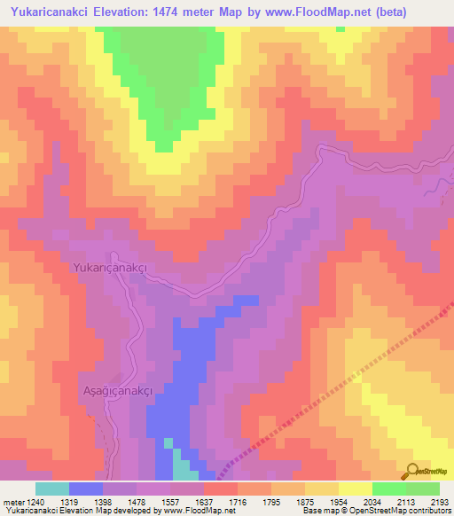 Yukaricanakci,Turkey Elevation Map