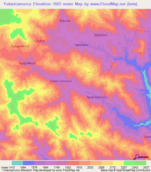 Yukaricamurcu,Turkey Elevation Map