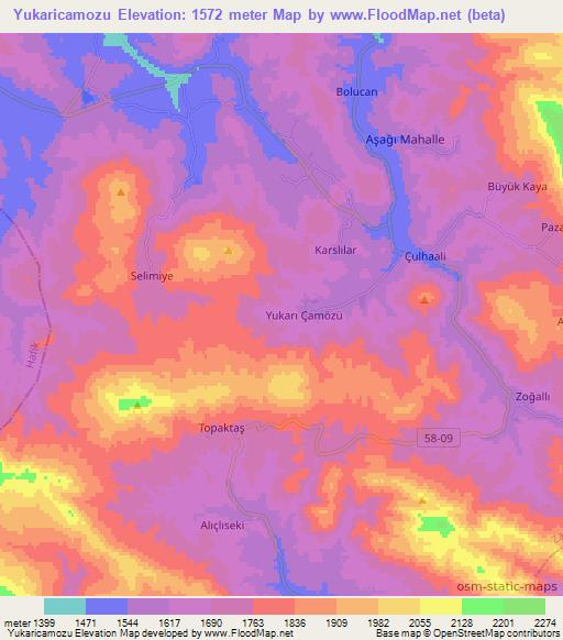 Yukaricamozu,Turkey Elevation Map