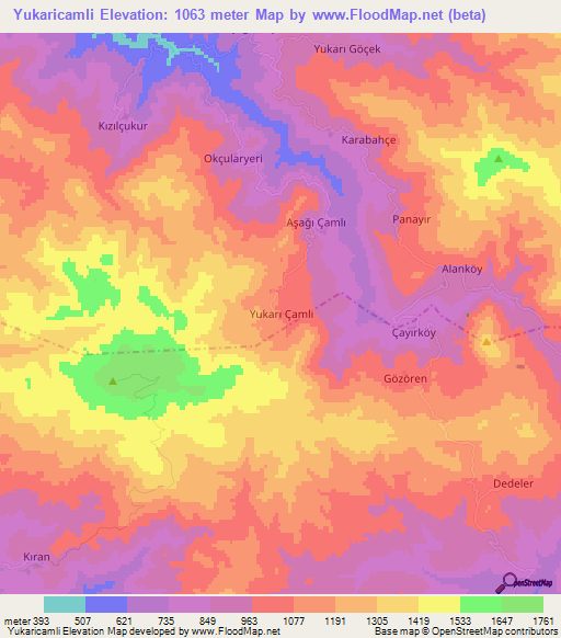 Yukaricamli,Turkey Elevation Map