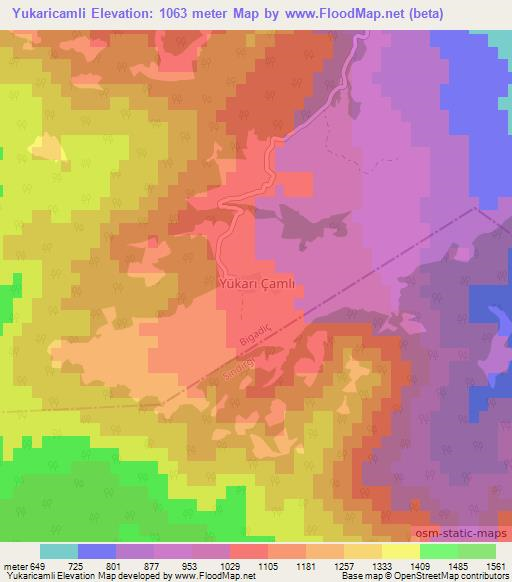 Yukaricamli,Turkey Elevation Map