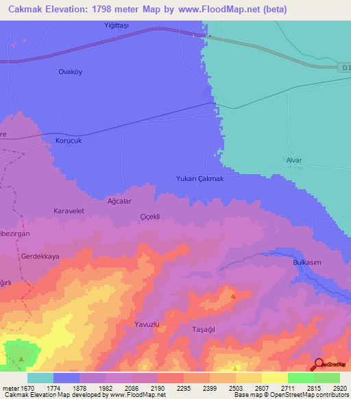 Cakmak,Turkey Elevation Map