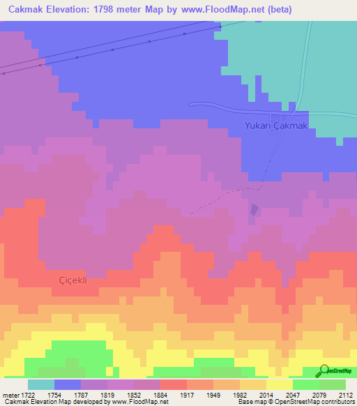 Cakmak,Turkey Elevation Map