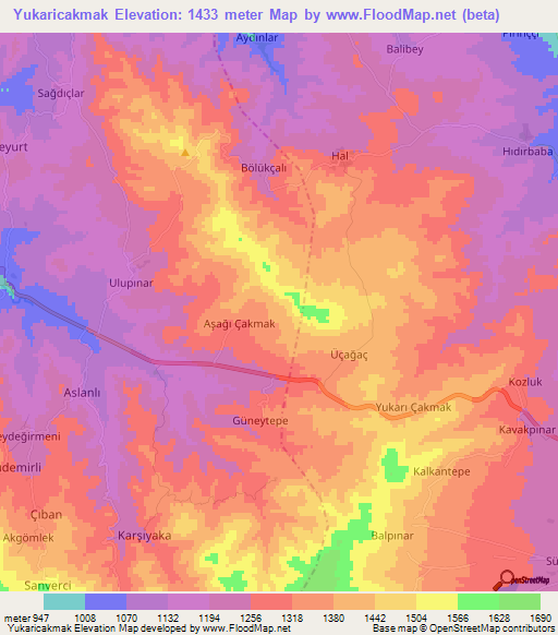 Yukaricakmak,Turkey Elevation Map
