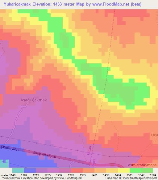 Yukaricakmak,Turkey Elevation Map