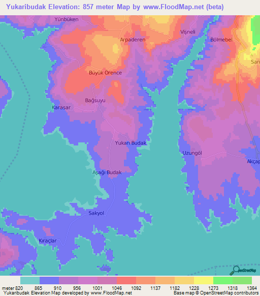 Yukaribudak,Turkey Elevation Map