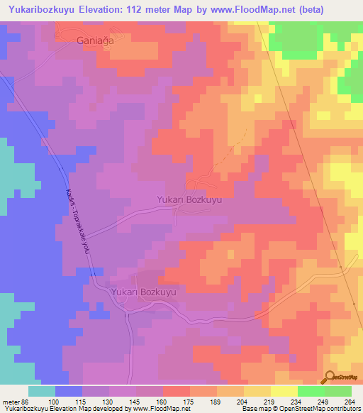 Yukaribozkuyu,Turkey Elevation Map