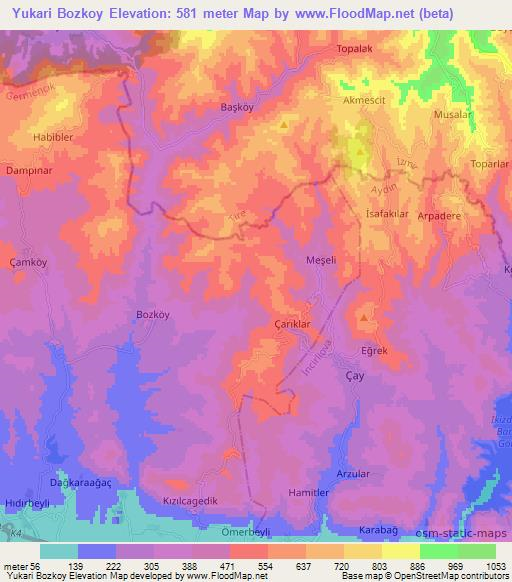 Yukari Bozkoy,Turkey Elevation Map