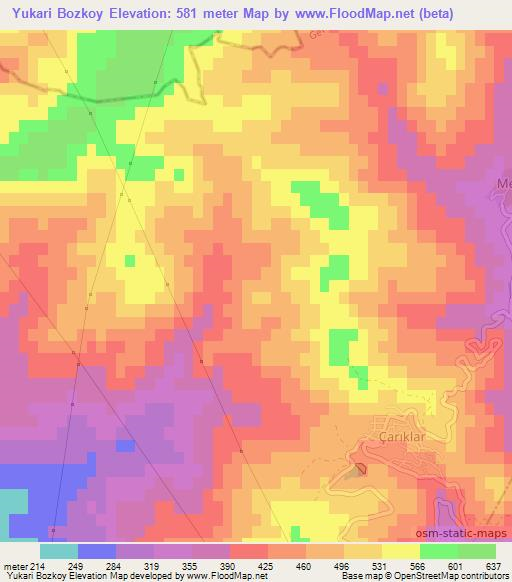 Yukari Bozkoy,Turkey Elevation Map