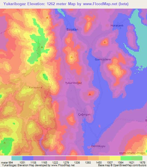 Yukaribogaz,Turkey Elevation Map