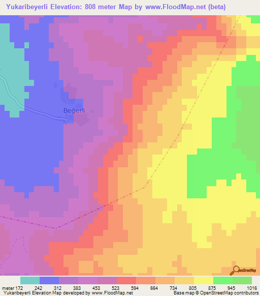 Yukaribeyerli,Turkey Elevation Map