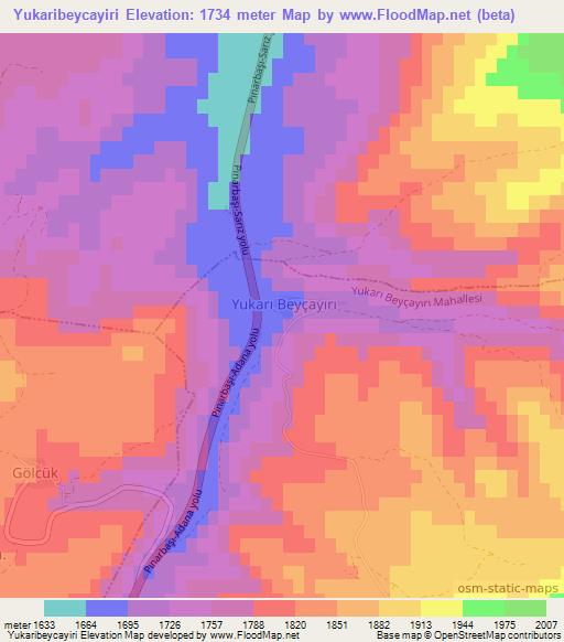 Yukaribeycayiri,Turkey Elevation Map