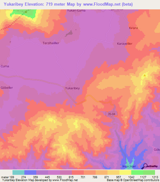 Yukaribey,Turkey Elevation Map