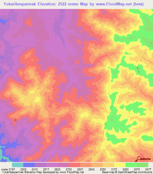 Yukaribesparmak,Turkey Elevation Map