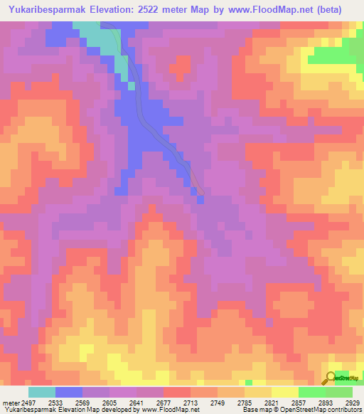 Yukaribesparmak,Turkey Elevation Map