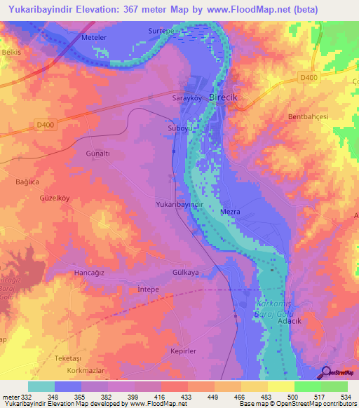 Yukaribayindir,Turkey Elevation Map